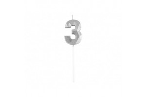 Ezüst 3-as elegáns számgyertya tortára