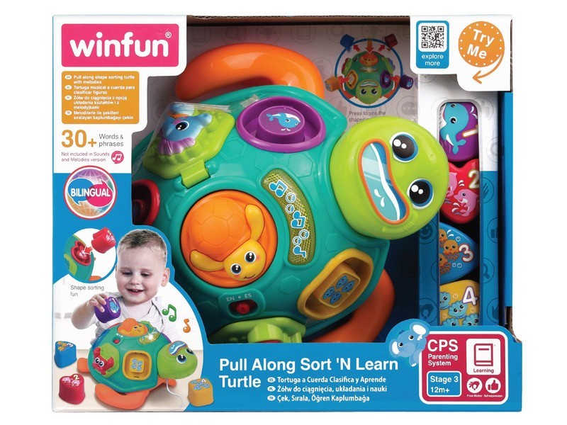 Húzható formaegyeztetős fa teknős - színes bébijáték