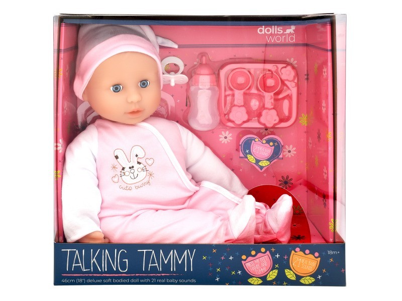 46 cm hangot adó játékbaba cumival és cumisüveggel