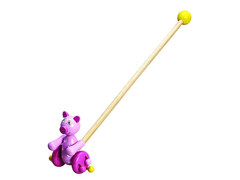 Fa tolóka malackával – fa babajáték