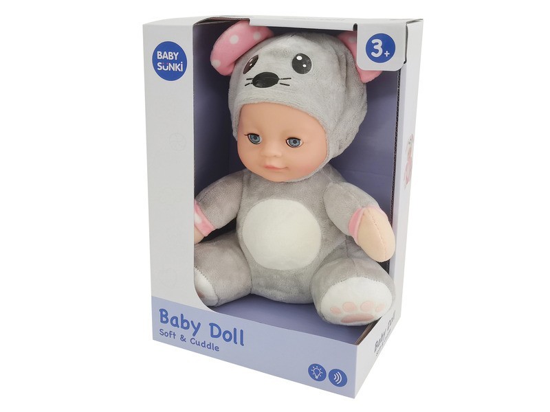 Zenélő világító altató egér baba, 25 cm