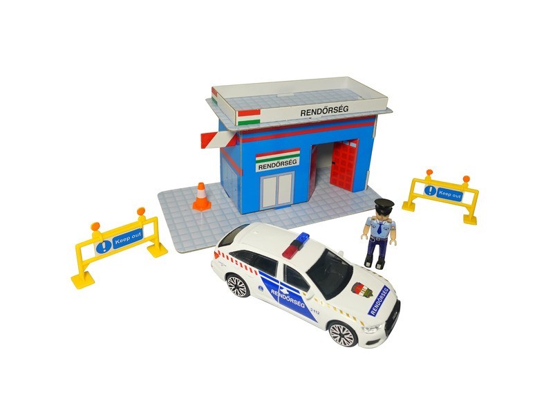 Bburago magyar rendőrautó és rendőrörs kistáskában