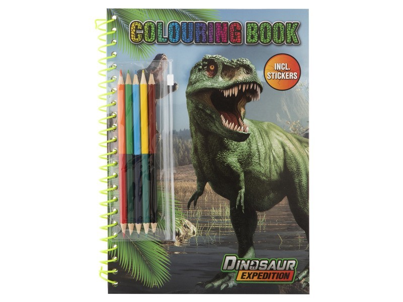 Dínós kifestő A4, 30 lap, matricák és 5 ceruza
