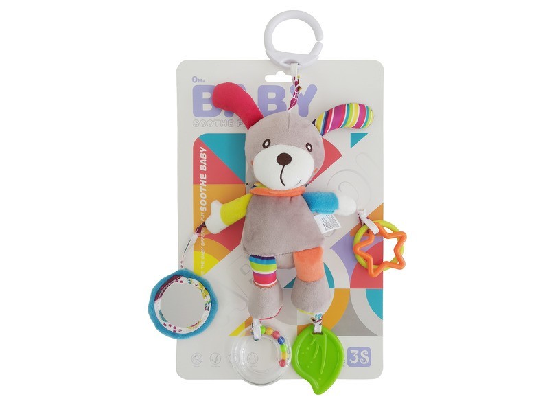 Plüss kutya csörgővel – puha baba játék