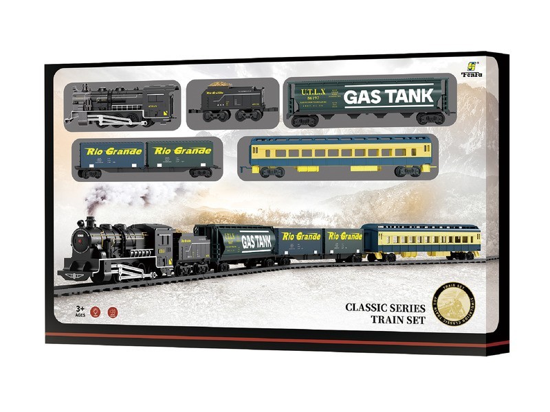 Elemes játékvonat világítással és sínpályával