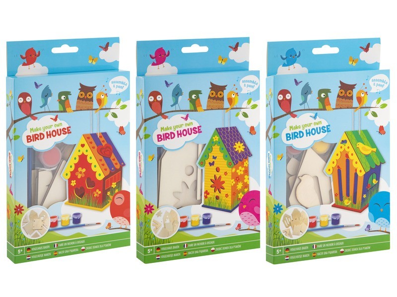 Mini madáretető festékkel és ecsettel