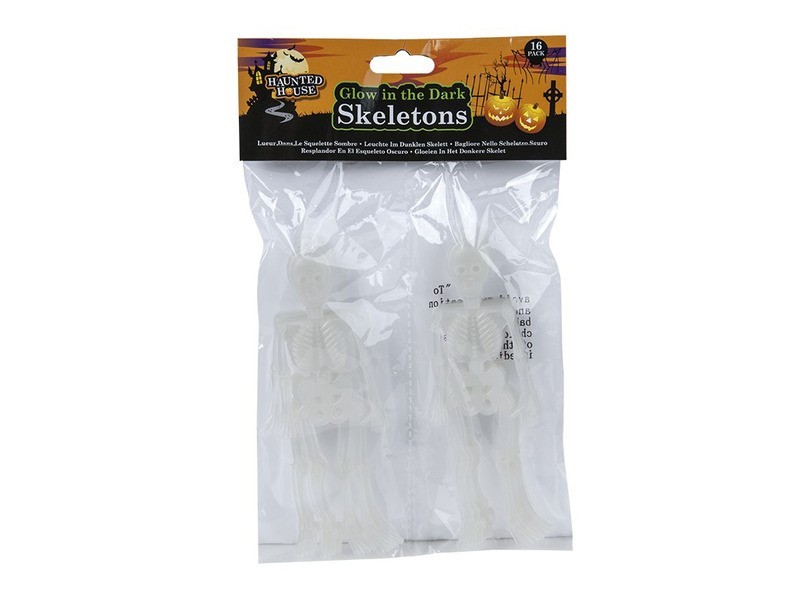Sötétben világító 16 cm csontvázak, 16 db/csomag