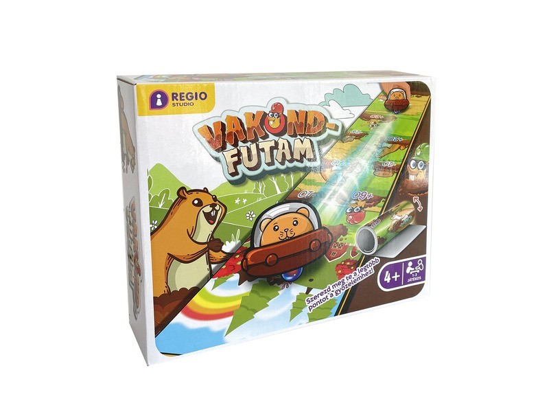 Vakondfutam társasjáték doboz és játékelemek