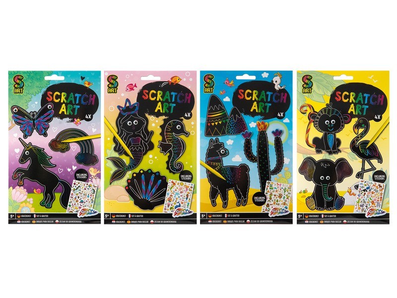 Csináld magad állatos képkarcoló, 4 db, kaparó toll