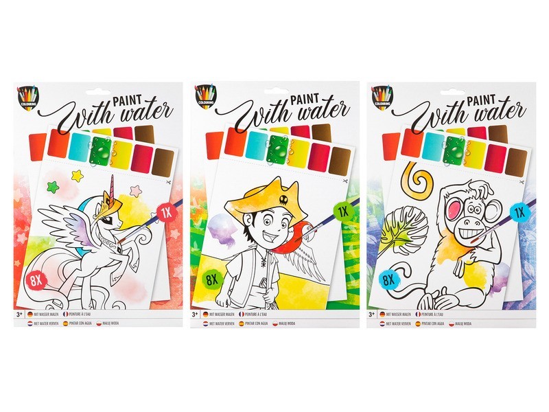 Fess vízzel A4 kifestő - 8 lap, ecsettel, 3 féle