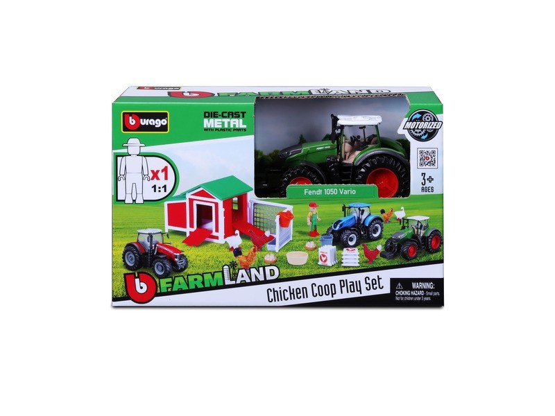 Bburago 10 cm traktor csirkeóllal és kerítéssel