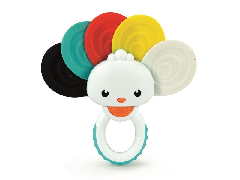 Színes pávás csörgő és rágóka