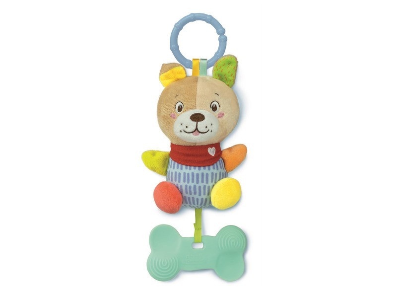 Plüss kutyus csörgő – puha baba játék