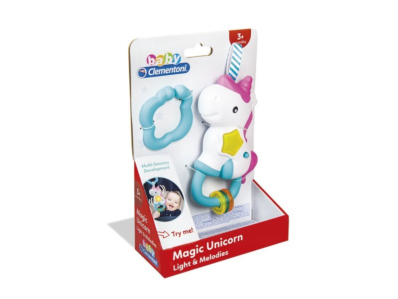 Unikornis csörgő — zenélő, világító baba játék