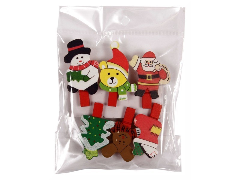 Karácsonyi csipesz 6 darabos készlet - ünnepi dekor