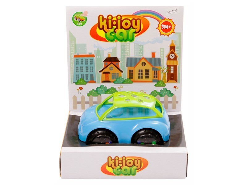 Készségfejlesztő bébi kisautó kék-zöld 13 cm