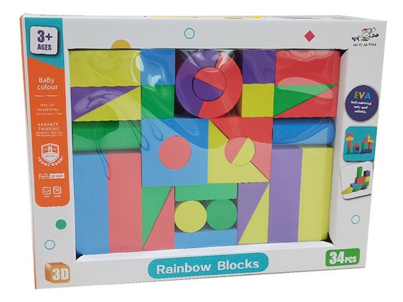 Szivacs építőkocka - 34 db, színes kockák