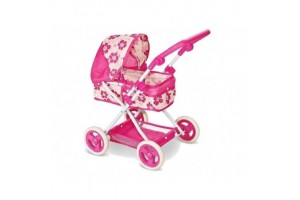 Rózsaszín összecsukható babakocsi mózeskosárral