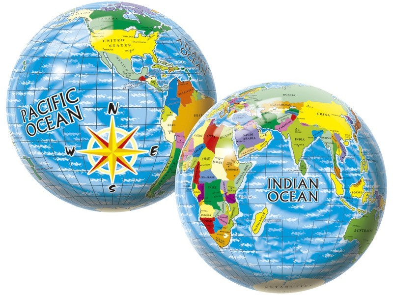 Labda 23 cm - Földgömb, részletes földrajzi térkép