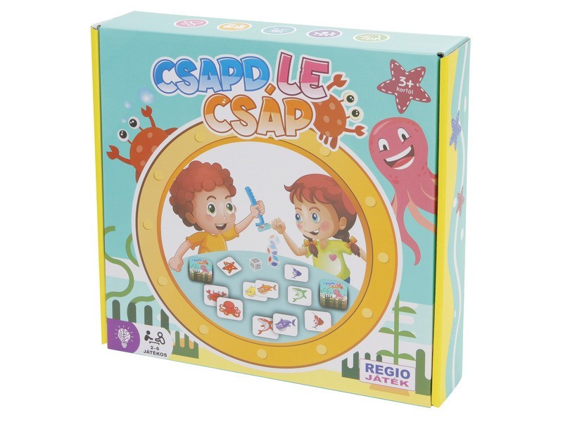 Csapd le csáp társasjáték – doboz és játékelemek