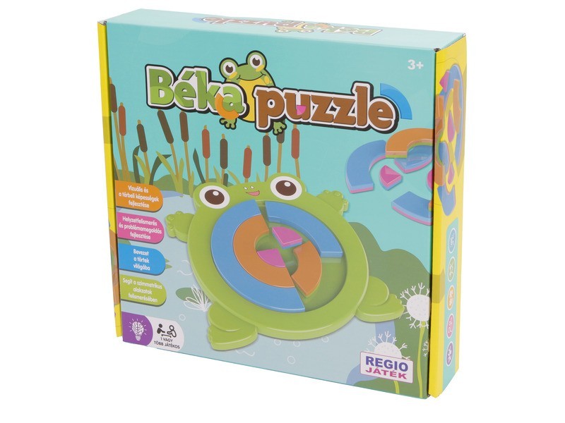 Béka puzzle társasjáték – doboz és kirakott elemek