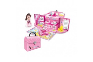 Babaház kistáskában: baba és bútorok