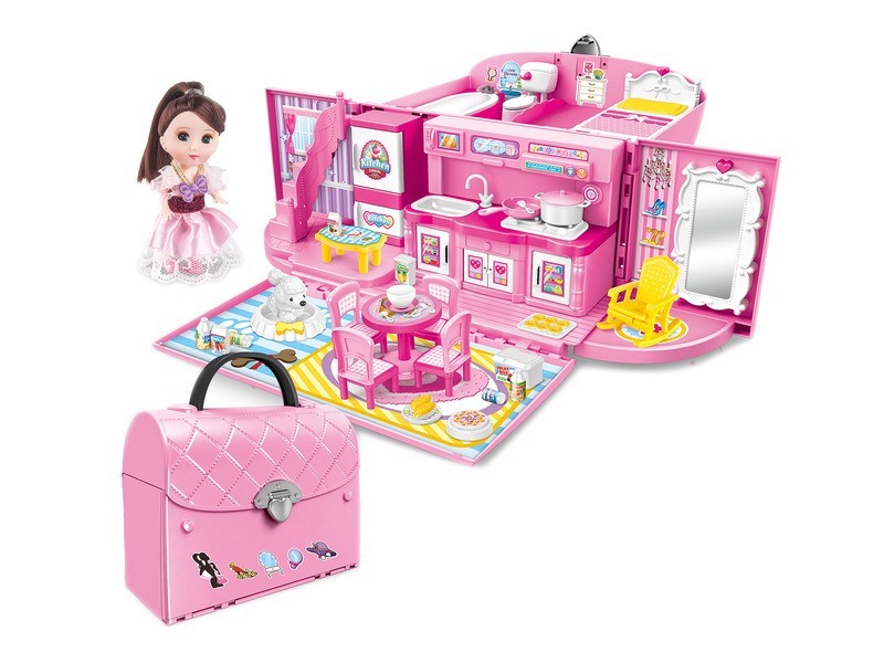 Babaház kistáskában: baba és bútorok