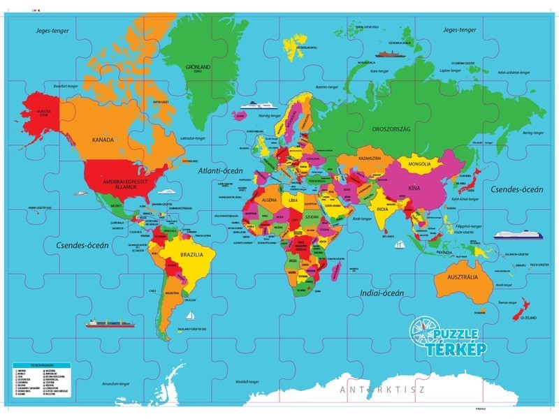Világ puzzle térkép magyar feliratokkal