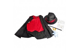 Varázsló jelmez varázspálcával és plüss nyúl