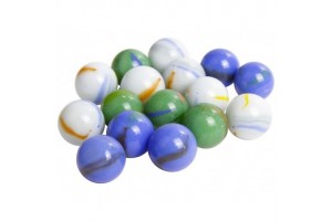 Üveggolyók 50 db – 16 mm, kék-zöld-fehér