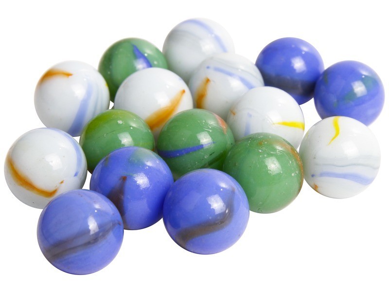 Üveggolyók 50 db – 16 mm, kék-zöld-fehér