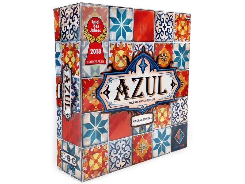 Azul társasjáték doboza és játékelemei