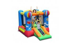 Hőlégballon ugrálóvár - kék, csúszdás (280×210×185 cm)