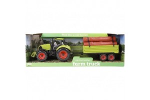 Farm traktor 43 cm - zöld, leválasztható utánfutó