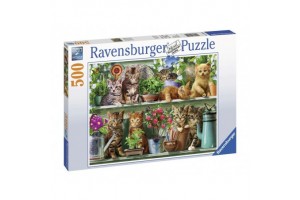 Puzzle 500 db – Cicák a polcon