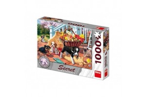 DINO Kutyusok 1000 darabos puzzle — kiskutyák a tornácon