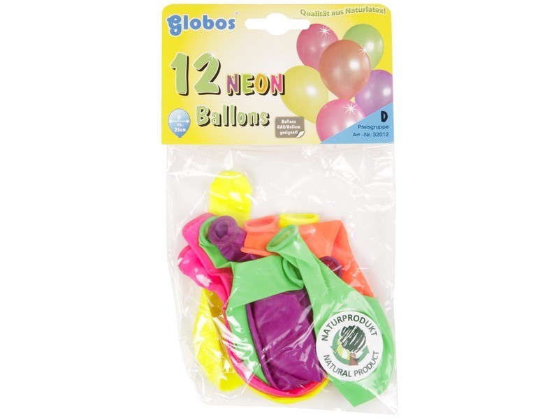 Neon színű 25 cm lufik, 12 db készlet