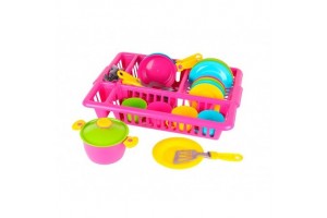 Műanyag 32 darabos étkészlet tálcában