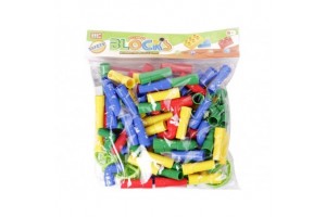 Műanyag építőjáték 60 db – színes csövek és kerekek