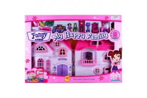 Funny műanyag babaház - rózsaszín kiegészítőkkel