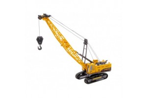 Sárga daru munkagép lánctalpakkal és kampóval