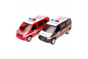 Mentő és rendőr kisbusz 12 cm — fény és sziréna
