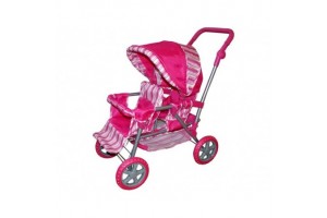 Lábtartós és kosaras iker babakocsi - rózsaszín