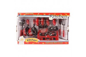 13 darabos piros edénykészlet tűzhellyel