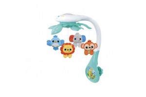 Állatos zenélő kiságyforgó - cica, kutya, madár, nyuszi