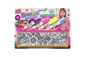 Kifesthető tolltartó filctollakkal - pink szegély