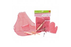 Kicsi séf játékszett - kötény, fakanál, habverő és sodrófa