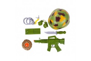 Katonai szett - terepmintás sisak és felszerelés