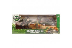 Katonai jármű és figura készlet — helikopter és autó