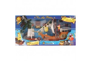 Műanyag kalózhajó figurákkal, 27 cm